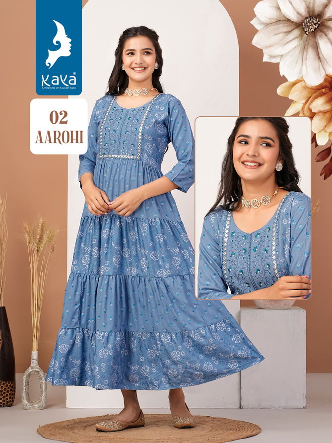 Aarohi By Kaya Designer Rayon Printed Kurtis Wholesale Shop In Surat